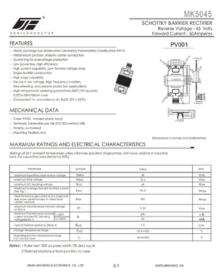 MK3045 Diodo solar de 30A 45V em estrutura planar para módulo solar utilizado em caixa fotovoltaica